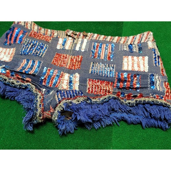 Vtg Custom USA Sequin Embroidered Shorts - Picture 3 of 12